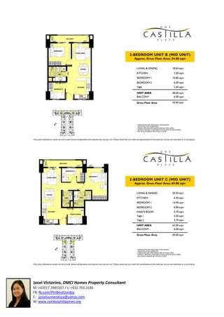 Jocel Victorino, DMCI Homes Property Consultant
M: +63917.3985507 / L: +632.703.3186
FB: fb.com/PhilBestCondos
E: josieloumendoza@yahoo.com
W: www.condosphilippines.org
 