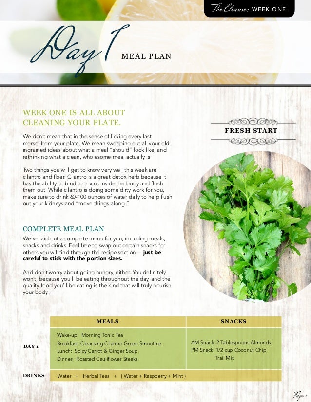 A 21day cleanse guide. One day sample fresh start.