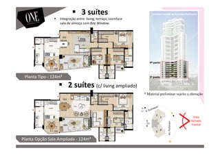 Vista
fachada
Frontal
2º pavto
9º pavto
Planta Opção Sala Ampliada - 124m²
Planta Tipo - 124m²
Av.Parkinson
Fachada Frontal da Avenida Parkinson3 suítes
2 suítes (c/ living ampliado)
Integração entre living, terraço, cozinha e
sala de almoço com Bay Window.
* Material preliminar sujeito a alteração
 