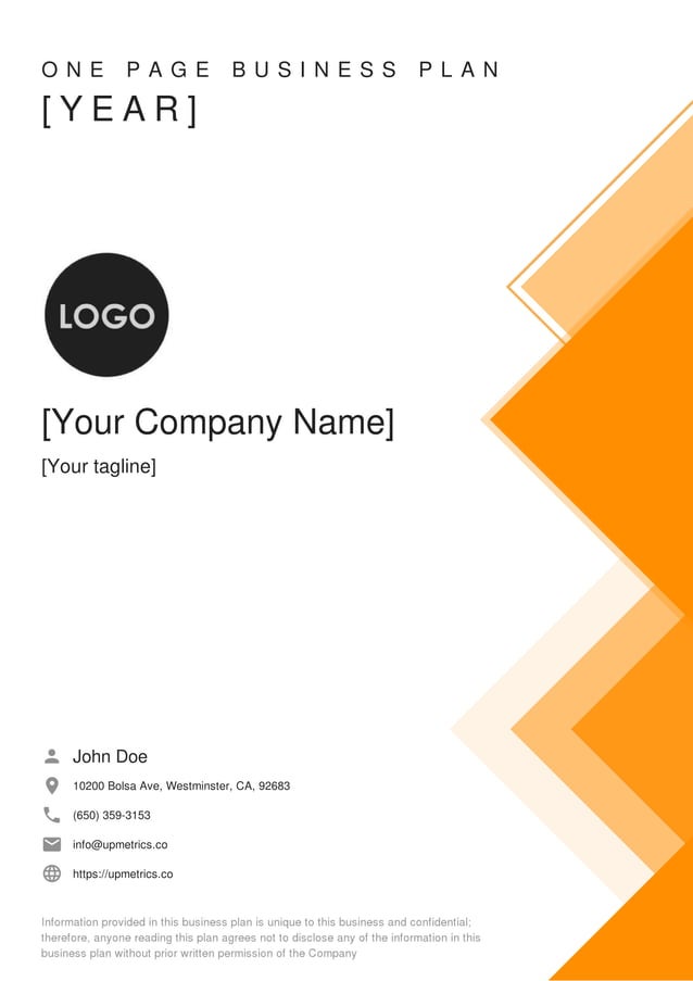 One Page Business Plan Example One Page Business Plan Example