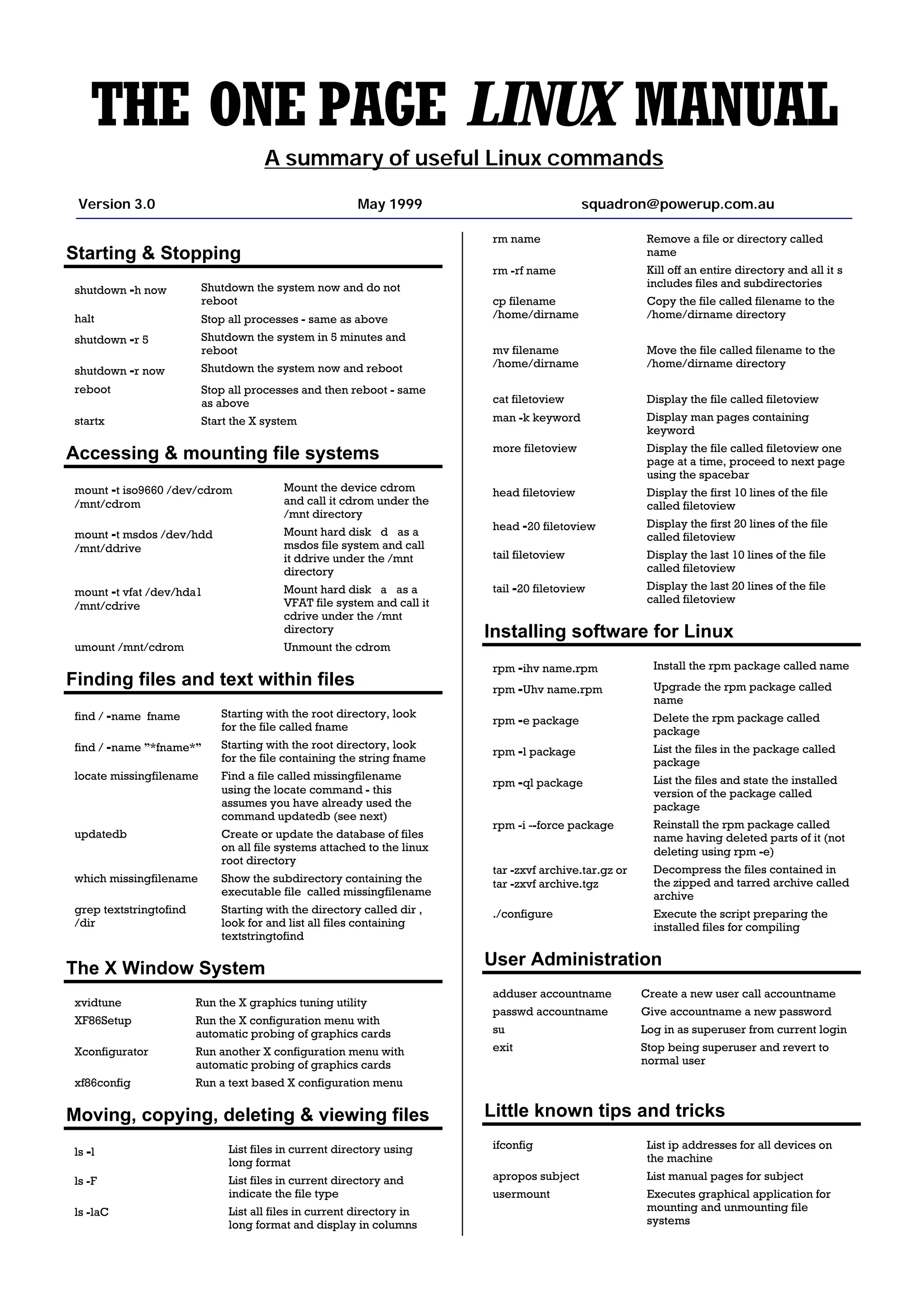 One Page Linux Manual