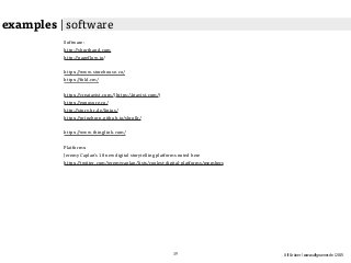 Ulf Grüner | www.ulfgruener.de | 2015
Software:
http://shorthand.com
http://pageflow.io/
https://www.storehouse.co/
https://fold.cm/
https://creatavist.com/ (https://atavist.com/)
https://exposure.co/
http://story.br.de/linius/
https://prinzhorn.github.io/skrollr/
https://www.thinglink.com/
Platforms:
Jeremy Caplan’s 18 new digital storytelling platforms noted here
https://twitter.com/jeremycaplan/lists/coolest-digital-platforms/members
examples | software
39
 