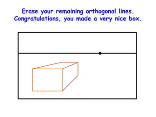 Erase your remaining orthogonal lines.
Congratulations, you made a very nice box.
 