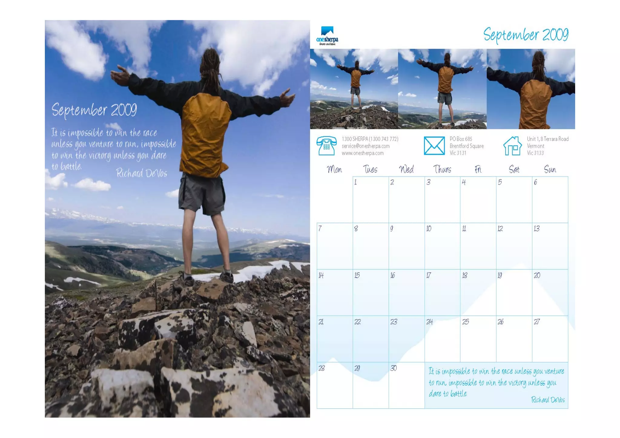 One Sherpa Calender