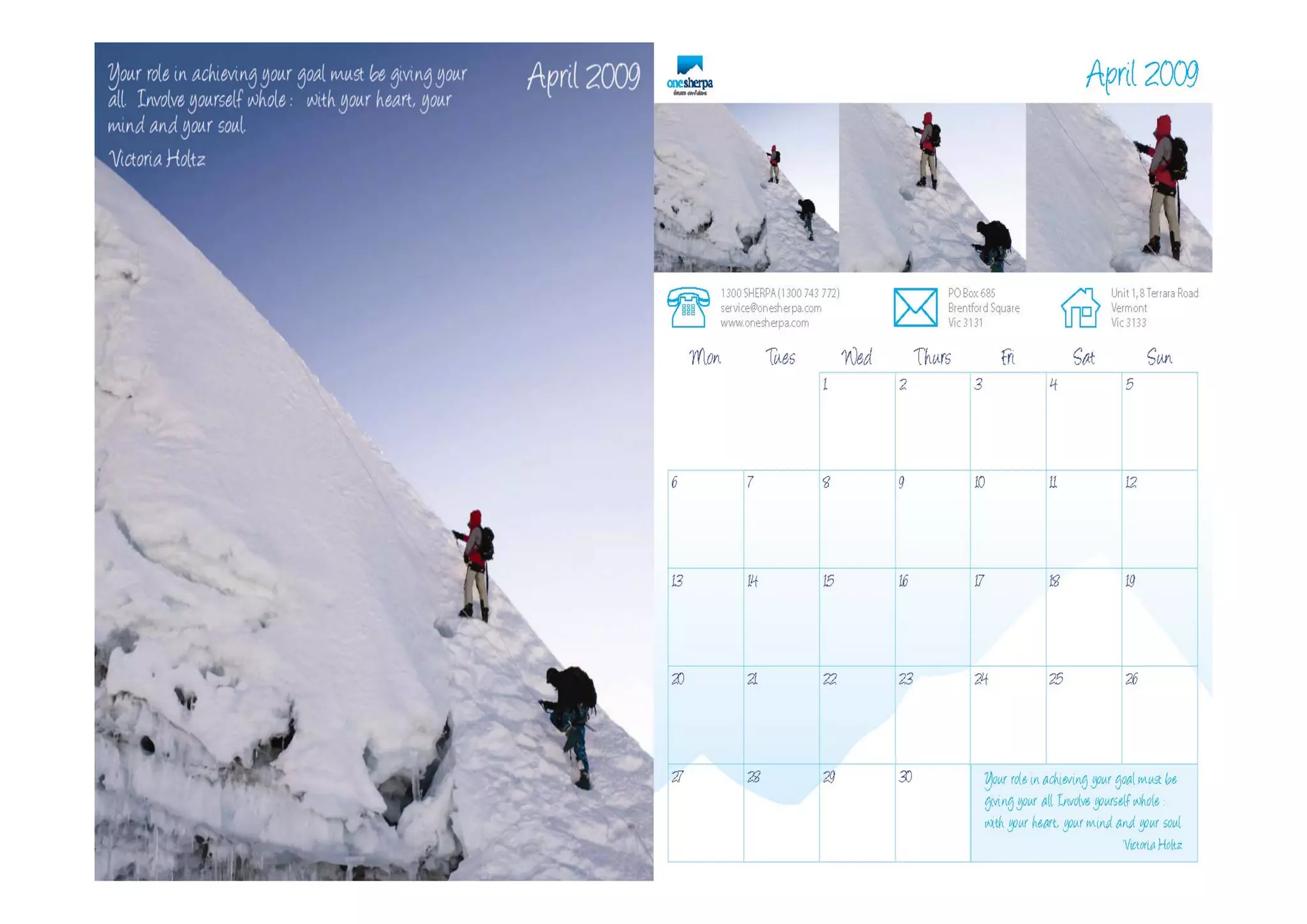 One Sherpa Calender