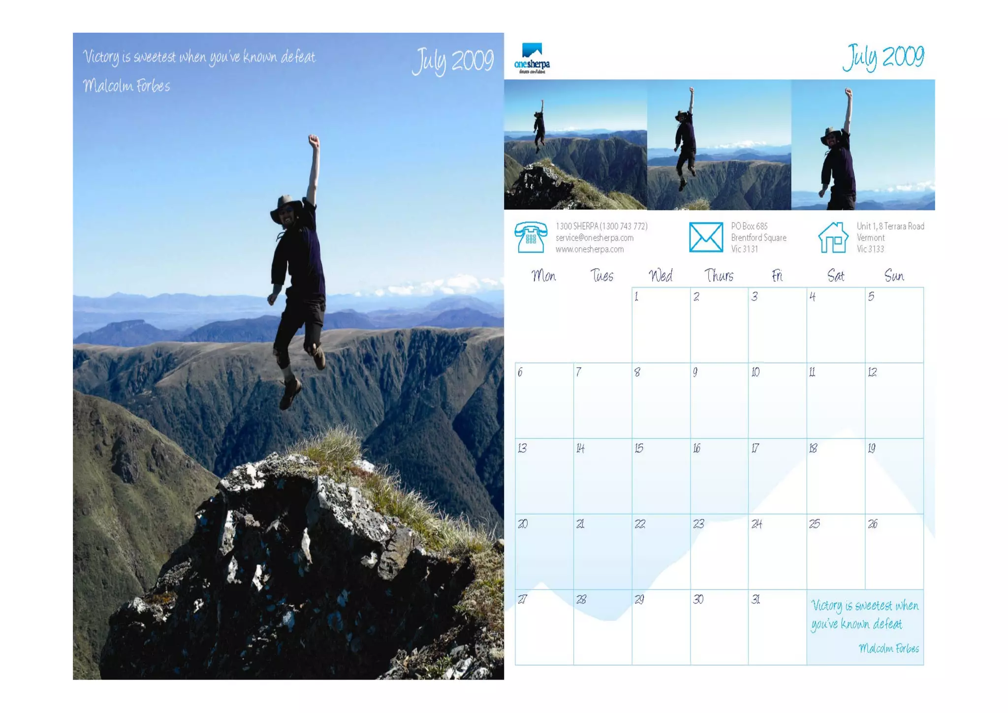 One Sherpa Calender