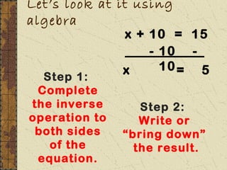One step equations for 6th grade (positive numbers) | PPT