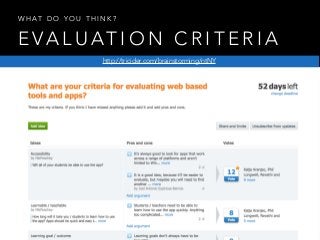 E VA L U AT I O N C R I T E R I A
W H A T D O Y O U T H I N K ?
http://tricider.com/brainstorming/ntNY
 