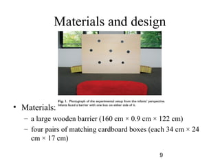 Materials and design




? Materials:
   C a large wooden barrier (160 cm  0.9 cm  122 cm)
   C four pairs of matching cardboard boxes (each 34 cm  24
     cm  17 cm)

                                               9
 