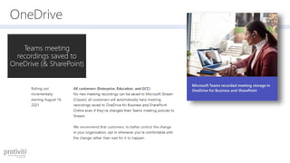 OneDrive
Teams meeting
recordings saved to
OneDrive (& SharePoint)
 