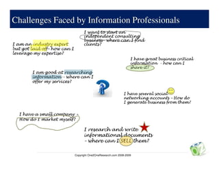 Challenges Faced by Information Professionals




                Copyright One2OneResearch.com 2008-2009
 