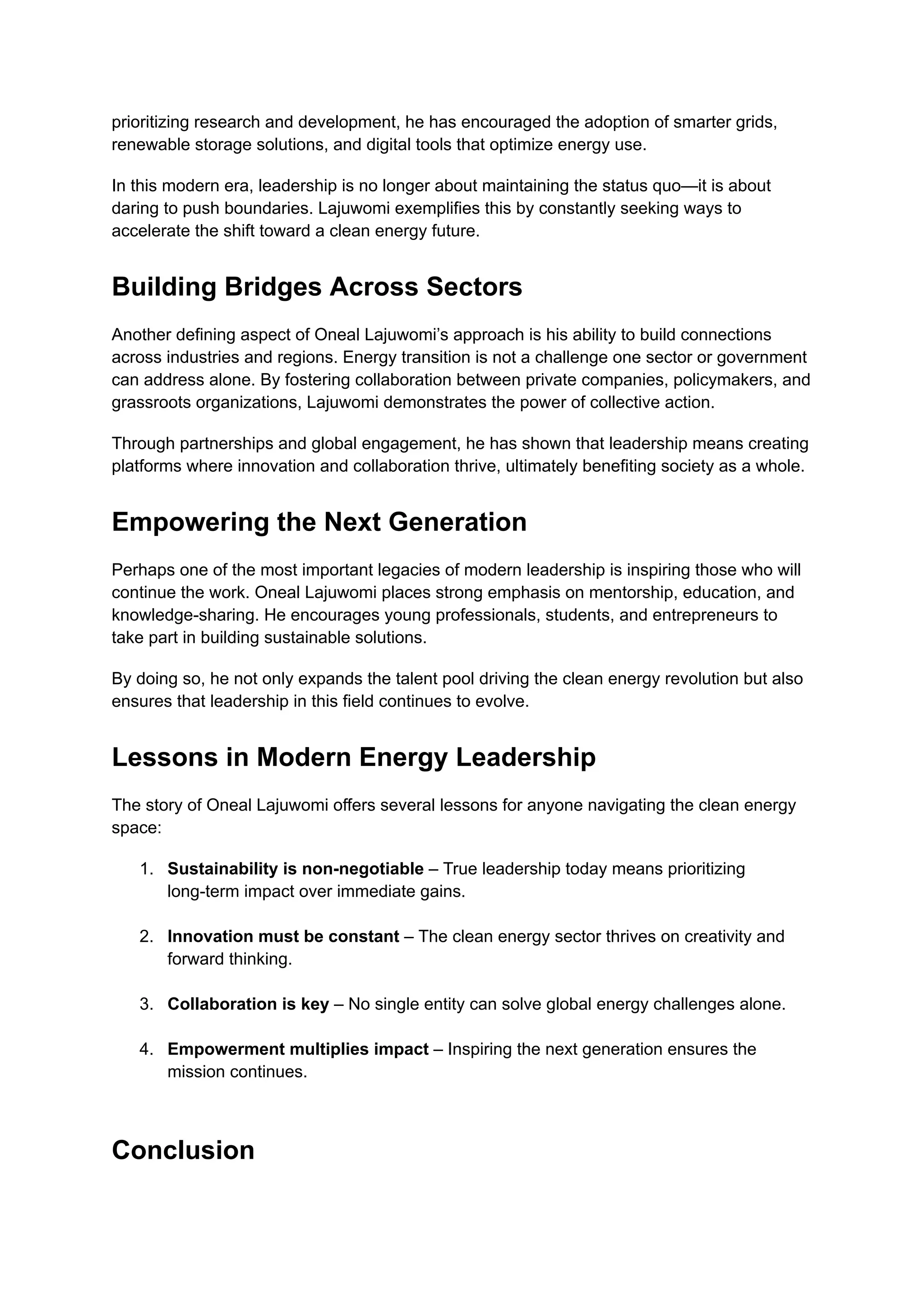 Oneal Lajuwomi Redefines Clean Energy Leadership for the Modern Era | PDF