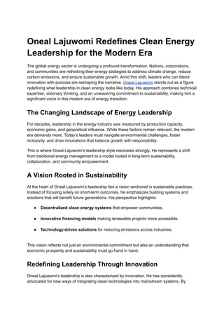 Oneal Lajuwomi Redefines Clean Energy Leadership for the Modern Era | PDF