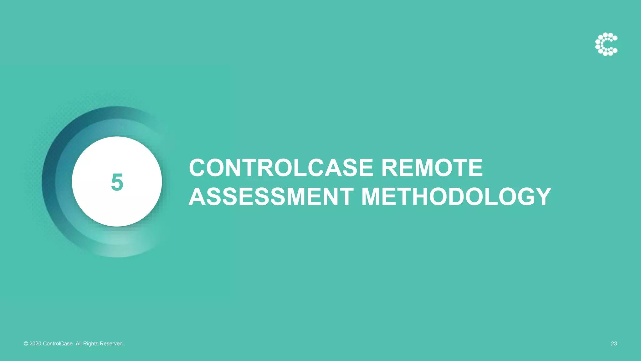 CONTROLCASE REMOTE
ASSESSMENT METHODOLOGY
5
© 2020 ControlCase. All Rights Reserved. 23
 