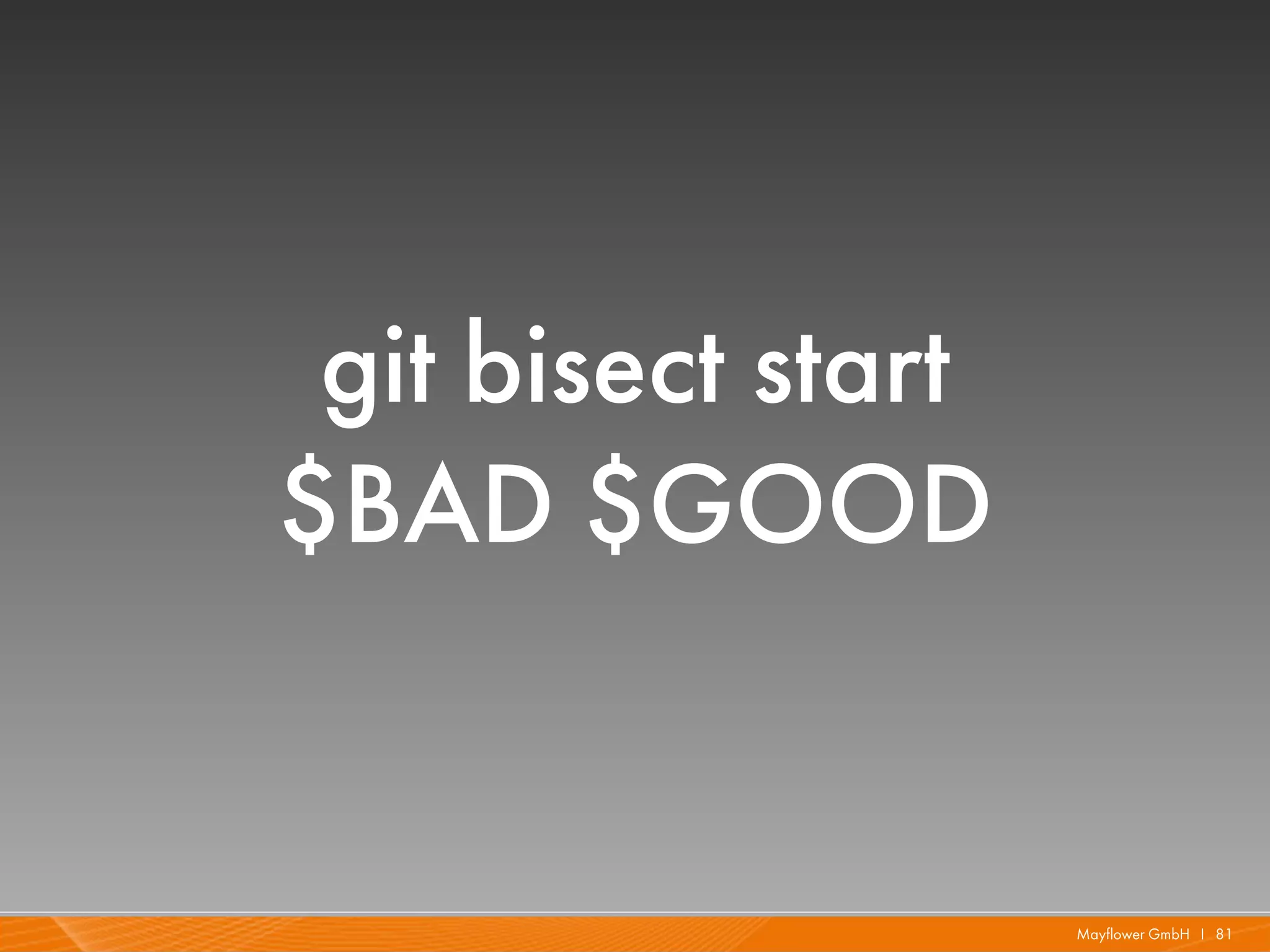 git bisect start
$BAD $GOOD


                    Mayflower GmbH I 81
 