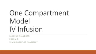 One Compartment
Model
IV Infusion
LAKSHMI CHANDRAN
PHARM D
SRM COLLEGE OF PHARMACY
 