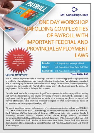 One day workshop unfolding complexities of payroll with important federal and provincial employment laws