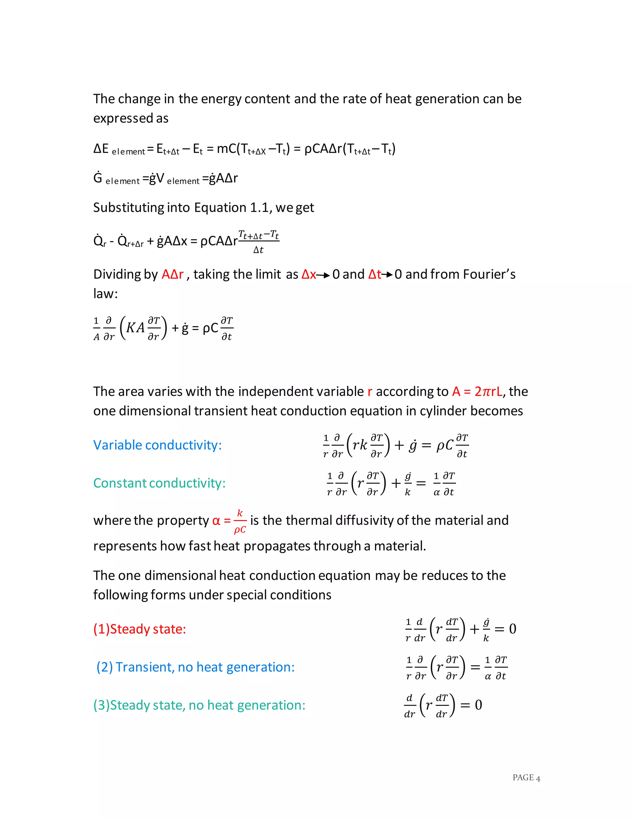 One dimensional heat conduction equation | DOCX
