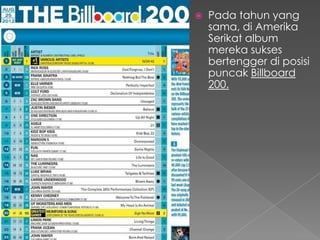    Pada tahun yang
    sama, di Amerika
    Serikat album
    mereka sukses
    bertengger di posisi
    puncak Billboard
    200.
 