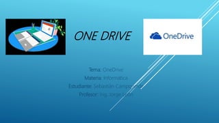 ONE DRIVE
Tema: OneDrive
Materia: Informática
Estudiante: Sebastián Campoverde
Profesor: Ing. Jorge León
 