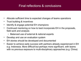 EcoHealth and One Health – Moving from concepts to implementation: “Learning by doing” through case studies