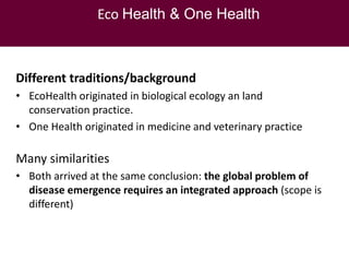 Ecohealth and One Health: Concept, applications and impact