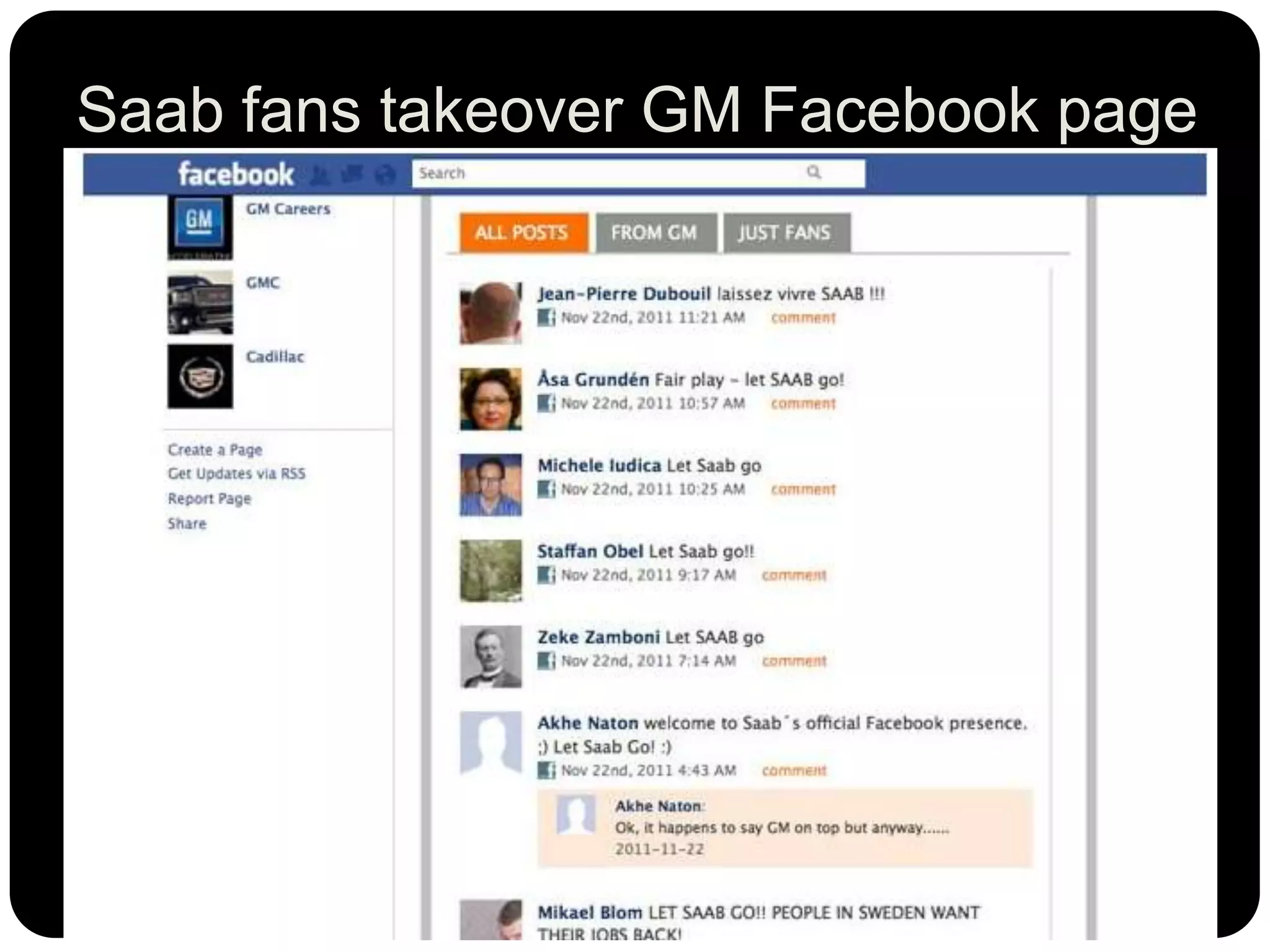 Saab fans takeover GM Facebook page