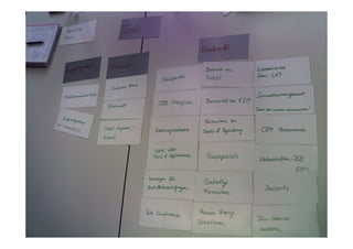 8. Nicht einfach die Struktur des Unternehmens abbilden

  Ein Intranet soll auch als verbindendes Element zwischen
  den Mitarbeitern, den Abteilungen und den
  Organisationsbereichen verstanden werden
  Gärtli-Denken sollte vermieden werden
  Bei Card Sortings sortieren die Leute oft mehr nach
  Tätigkeiten/Aufgaben als nach Organisationseinheiten




                                               ONE Konferenz 2012 | Folie 36
 
