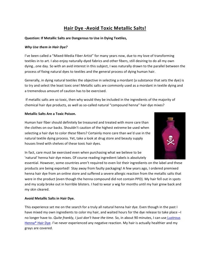 Hair Dye Avoid Toxic Metallic Salts!