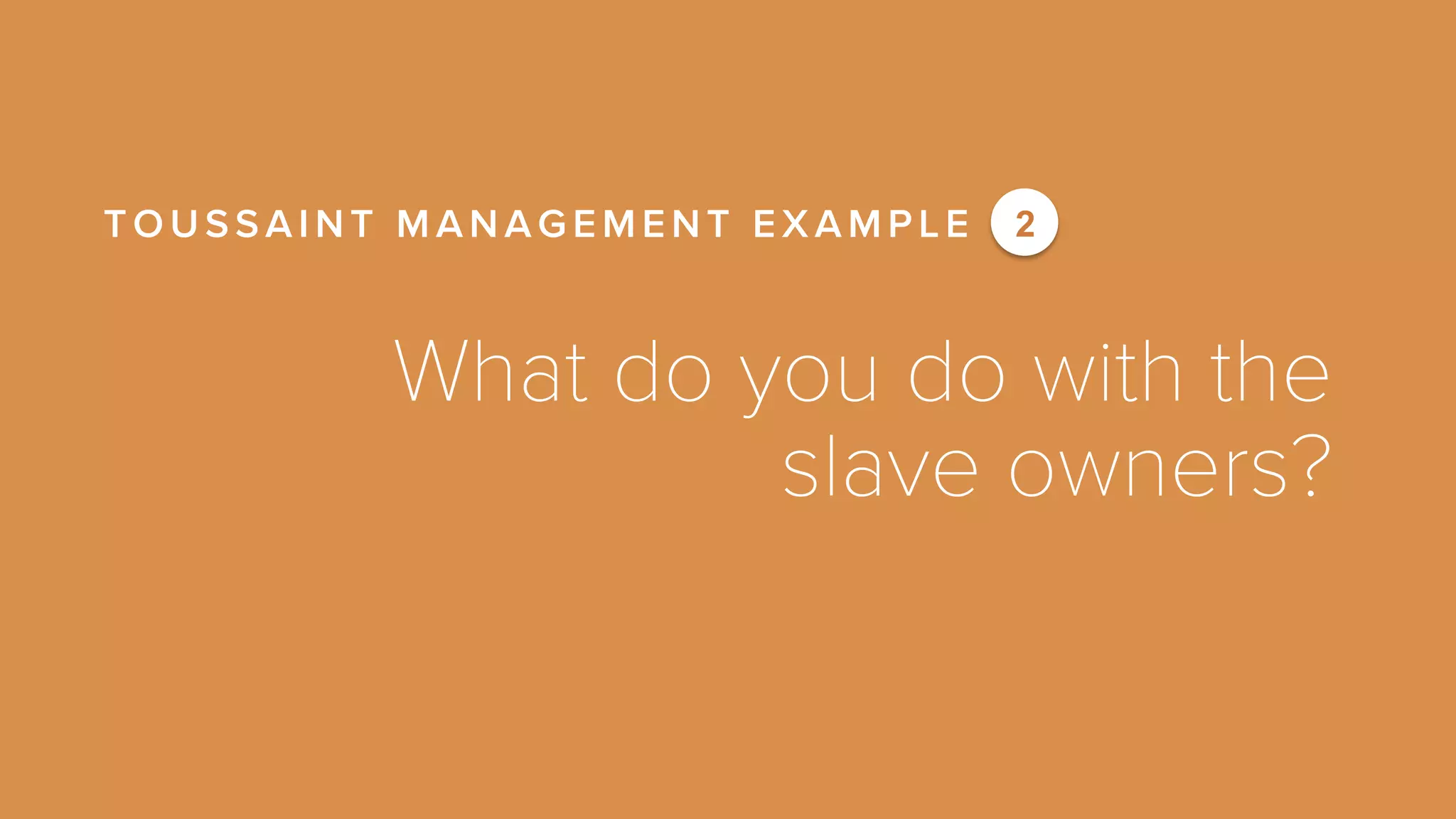 TOUSSAINT MANAGEMENT EXAMPLE 2 
What do you do with the 
slave owners? 
 
