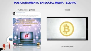 POSICIONAMIENTO EN SOCIAL MEDIA - EQUIPO
Publicaciones gráficas
*Dar click para ver ejemplo
Videos
 