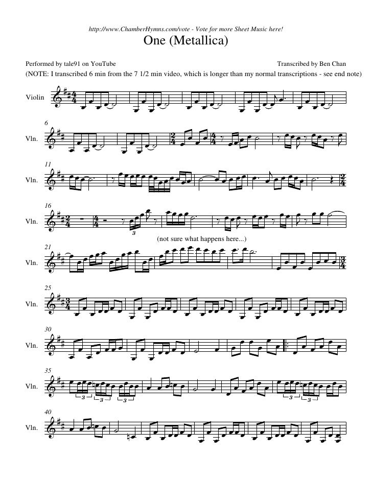 one de metallica one sheet music metallica