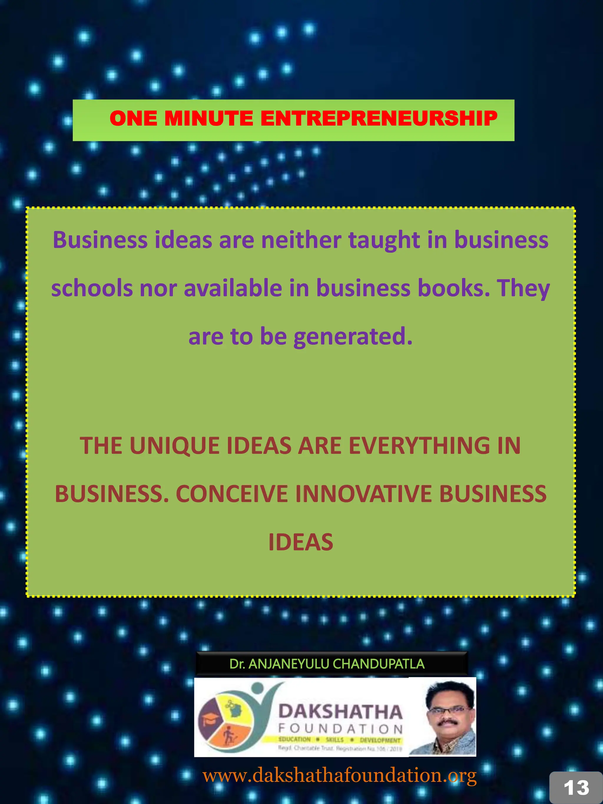 ONE MINUTE ENTREPRENEURSHIP--Successful business ideas for aspiring