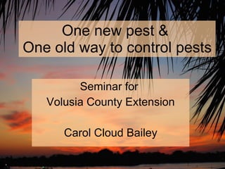 One new pest &  One old way to control pests Seminar for  Volusia County Extension Carol Cloud Bailey 