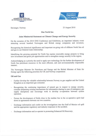 One North Sea Joint Ministerial Statement August 2010