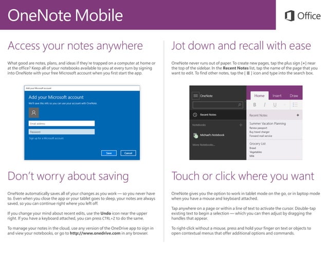 Microsoft Onenote Mobile Quick Start Guide | PPT