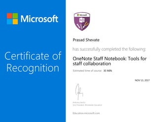 Prasad Shevate
OneNote Staff Notebook: Tools for
staff collaboration
30 MIN
NOV 13, 2017
 