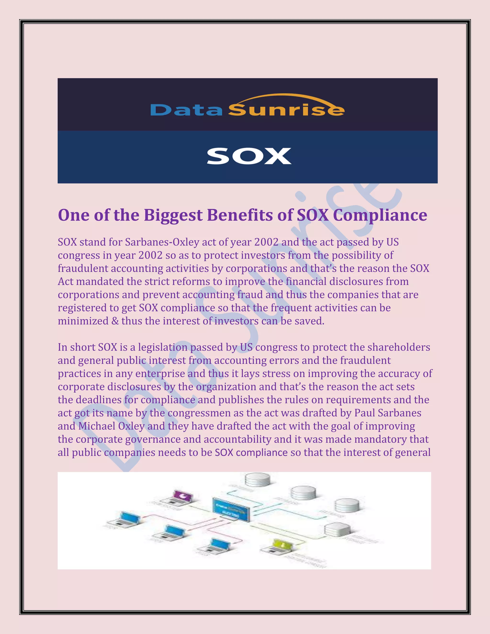 One of the biggest benefits of sox compliance PDF
