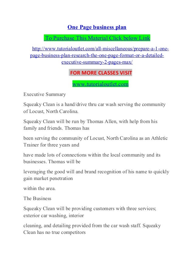 one page business plan 1 page business plan
