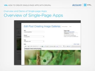 VML HOW TO CREATE SINGLE-PAGE APPS WITH DRUPAL
Overview of Single-Page Apps
Overview and Demo of Single-page Apps
 