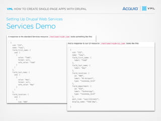 VML HOW TO CREATE SINGLE-PAGE APPS WITH DRUPAL
Services Demo
Setting Up Drupal Web Services
 