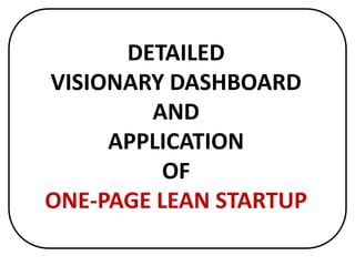 DETAILED
VISIONARY DASHBOARD
        AND
          AP
     APPLICATION
          OF
ONE-PAGE LEAN STARTUP
 