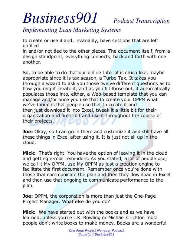 one page project manager