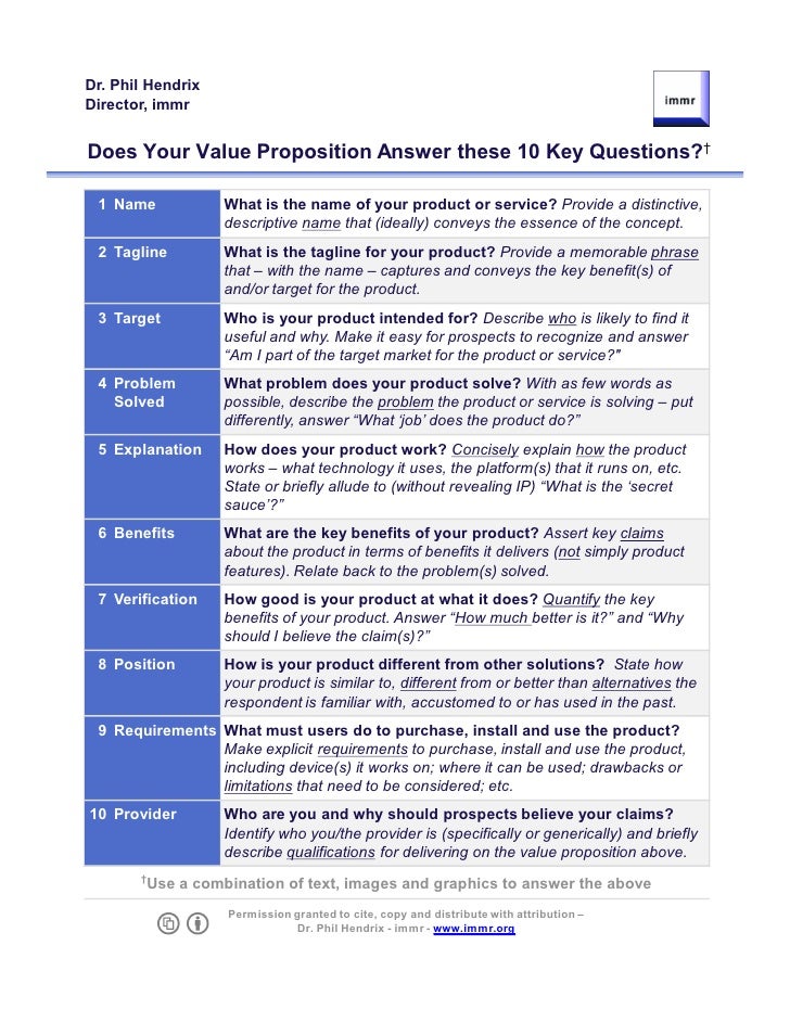 Does Your Value Proposition Answer these 10 Key Questions? Dr. Phil H…
