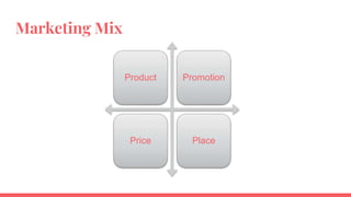 Marketing Mix
Product Promotion
Price Place
 