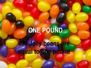 ONE POUND
400 Jelly beans are
equal to one pound
 