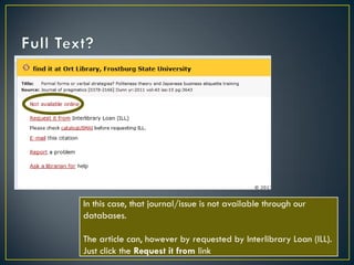 In this case, that journal/issue is not available through our
databases.
The article can, however by requested by Interlibrary Loan (ILL).
Just click the Request it from link

 