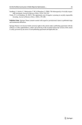 On ESG Portfolio Construction construction, A Multi-Objective | PDF