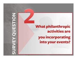 What philanthropic
       activities are
 you incorporating
  into your events?
 