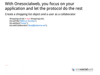 Onesocialweb extends it further with context data and access control rules eschnou   took   a picture  in Barcelona , it can be seen visible by 'friends' 